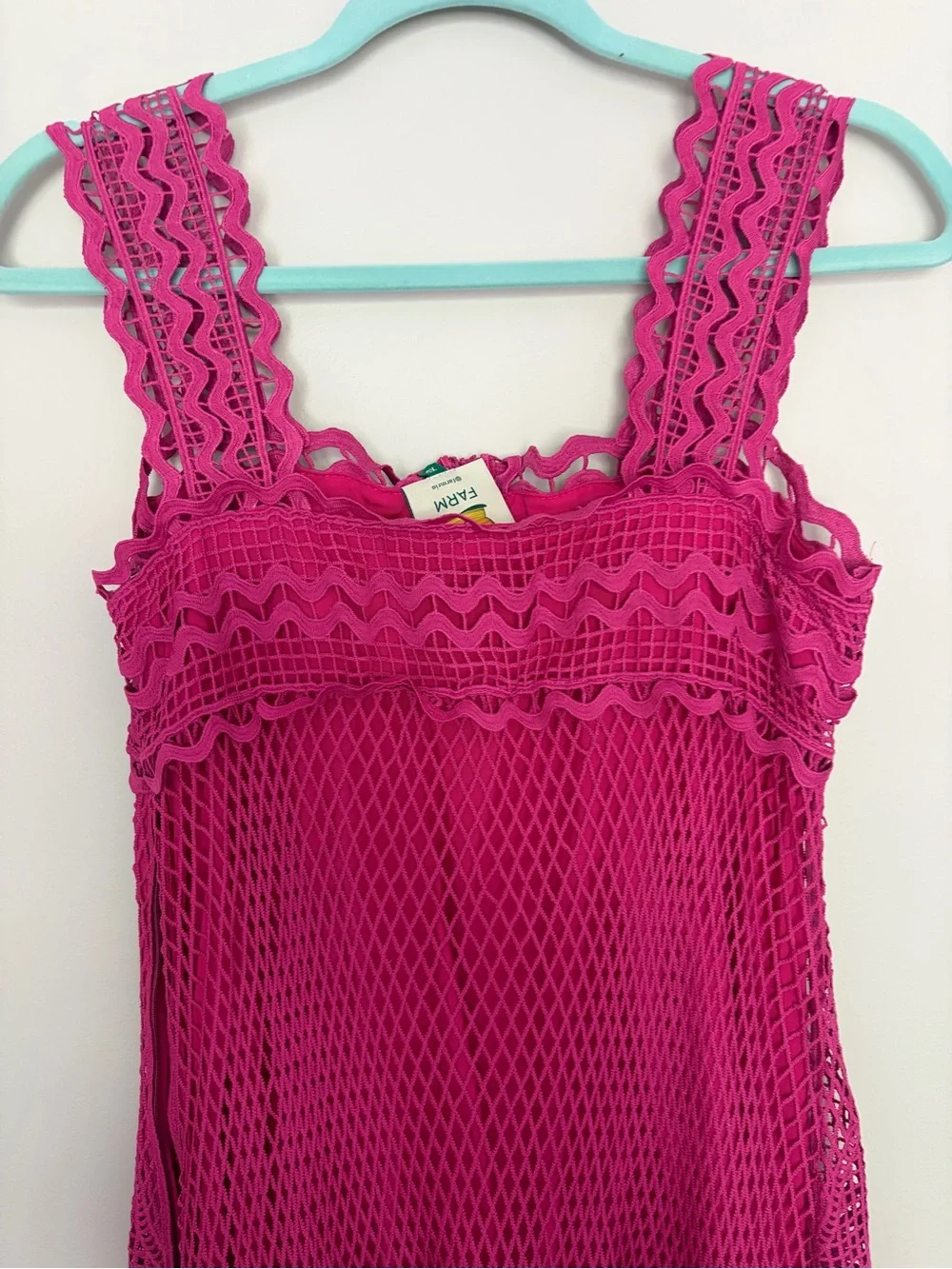 FARM Rio Hot Pink Crochet Button-Front Midi Dress - Picture 6 of 9